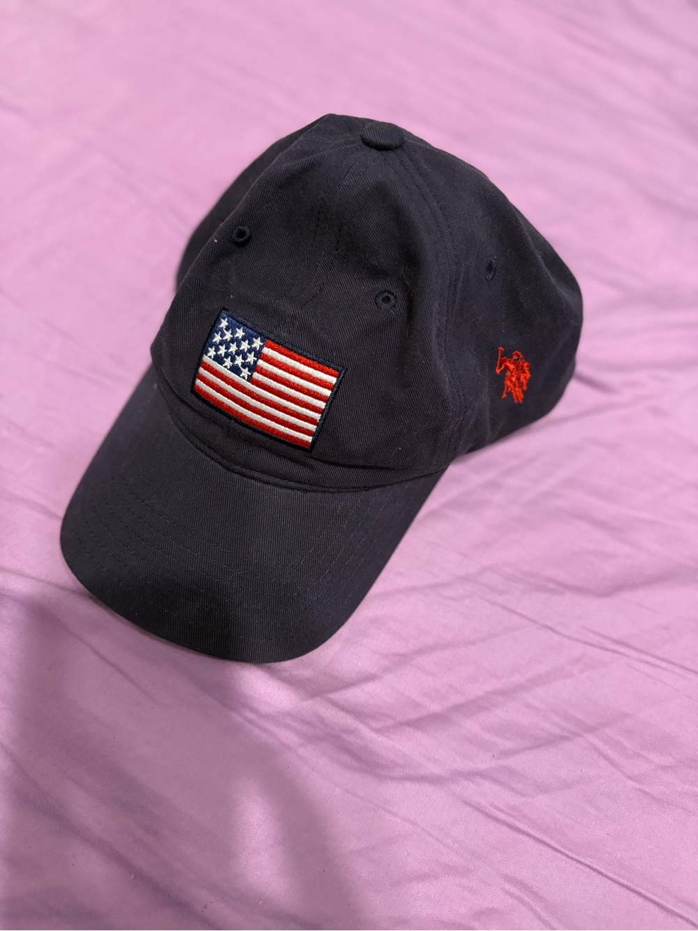 Polo Navy Blue Baseball Cap with American Flag & Red Signature Logo NEVER WORN